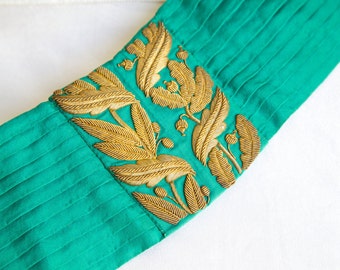 Antique Sash, Emerald Green Gold Bullion Belt, Gold Thread Hand Embroidery Emerald Belt, Belt Barcelona Councilmen King Alfonso XIII Period