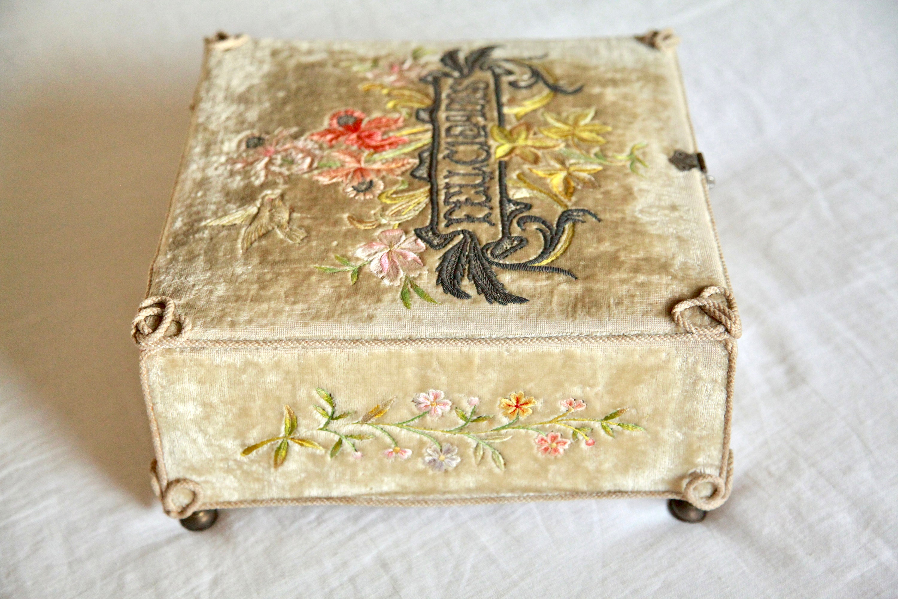 Antique Hand Embroidered Jewelry Box Bridal Keepsake Box Etsy