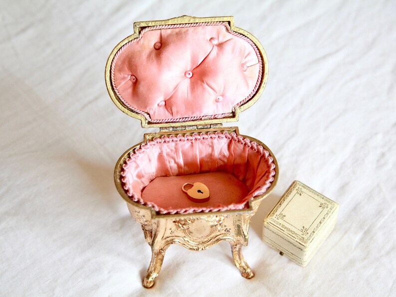 SOLD Antique Jewelry Box Pink Silk Tufted Jewelry Box French Etsy