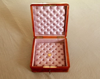 SOLD - Antique Marquetry Jewelry Box, Napoleon III Silk Tufted Box, Antique Travel Jewelry Box, Dresser Jewelry Box, French Jewelry Box