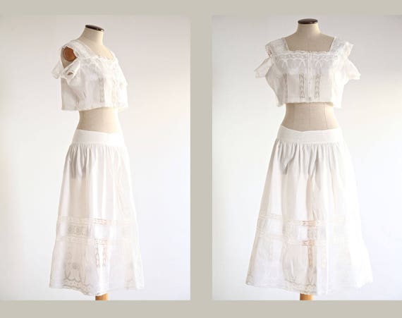 Petticoat Skirt and Lace Top, Boho Bridal Skirt, L