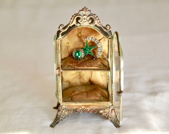 Antique Jewelry Box Vitrine, French Miniature Armoire, Jewelry Display, Beveled Glass Jewelry Box, Luxury Gift for Her