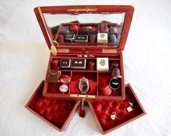 Antique French Jewelry Box, Antique Jewelry Travel Box, Jewelry Coffret, Leather Jewelry Box, Jewelry Organizer