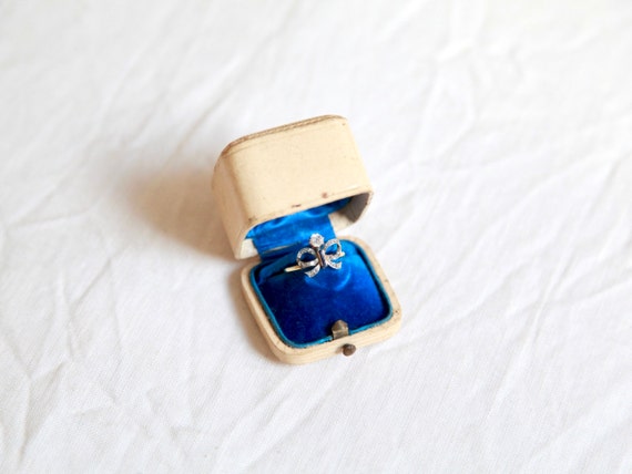 Antique Ring Box, Blue Velvet Ring Box, Wedding Ri