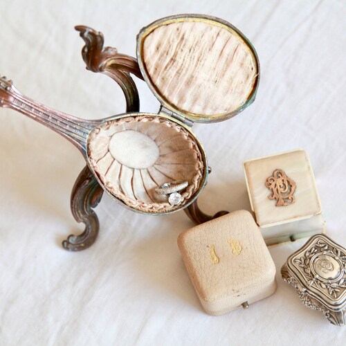 Antique French Mandolin Guitar Trinket Jewelry Box Silk Etsy