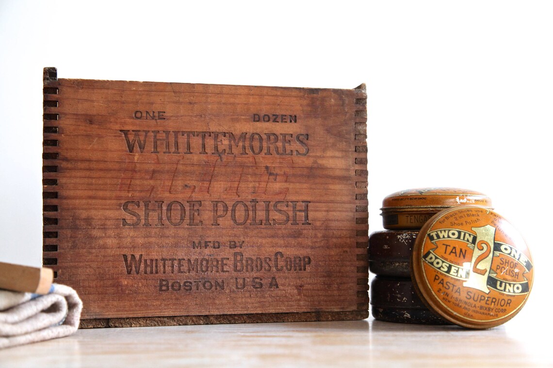 Antique Shoe Polish Display Wood Crate and Four Shoe Polish Etsy