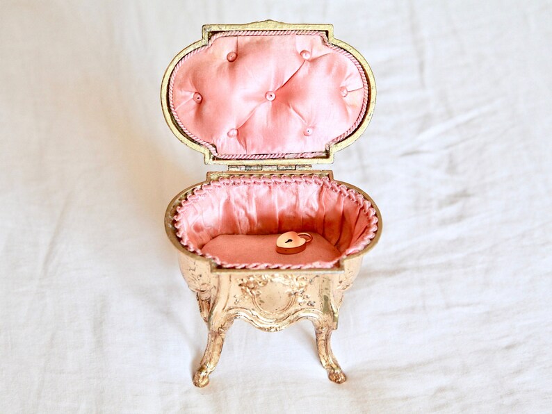 SOLD Antique Jewelry Box Pink Silk Tufted Jewelry Box French Etsy