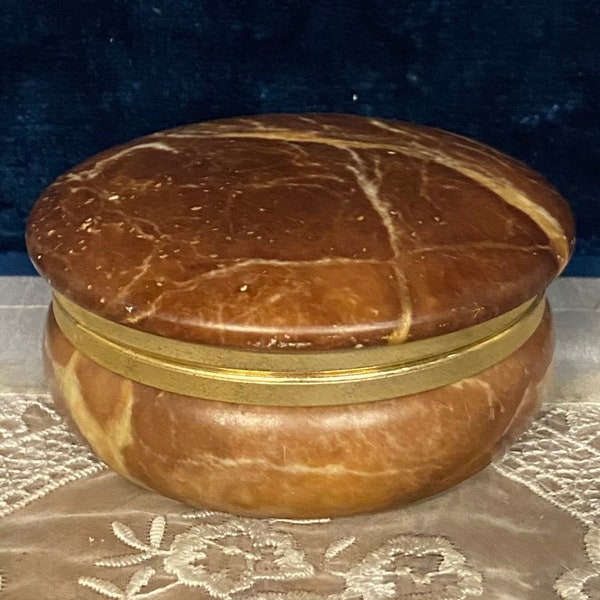 Mid Century Brown Alabaster Hinged Trinket Box Made in Italy