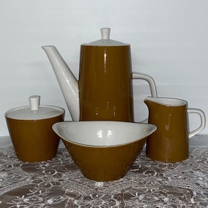 Mikasa Cera-Stone Westwood Brown & White Coffee Service Set