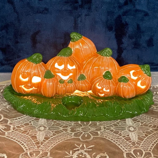 Illuminated Halloween Jack O Lanterns Table Decor Candle Holder