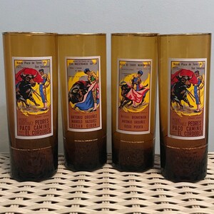 Mid Century Toreador Amber Colored Cocktail Glasses with Gold Trim Set of 4