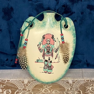 Buffalo Medicine Man American Indian Green Spongeware Ceramic Canteen/Flask