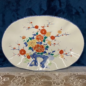 Japanese Floral Kozangama Mino Decorative Porcelain Platter