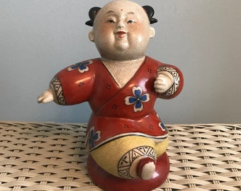 Chubby Little Chinese/Asian Boy Strutting Decor Figurine.