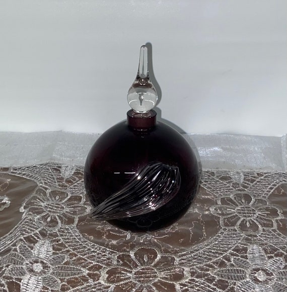 Purple & Clear Art Glass Perfume Bottle and Stopp… - image 3