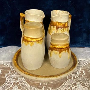 LAURENTIAN POTTERY 5 Piece CRUET Set Tundra Lava Glaze, Made in Canada