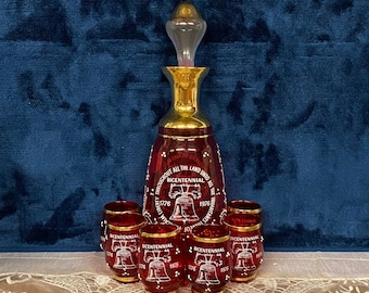 KB Ruby Red BICENTENNIAL 1776-1976 DECANTER & 6 Shot Glasses Set