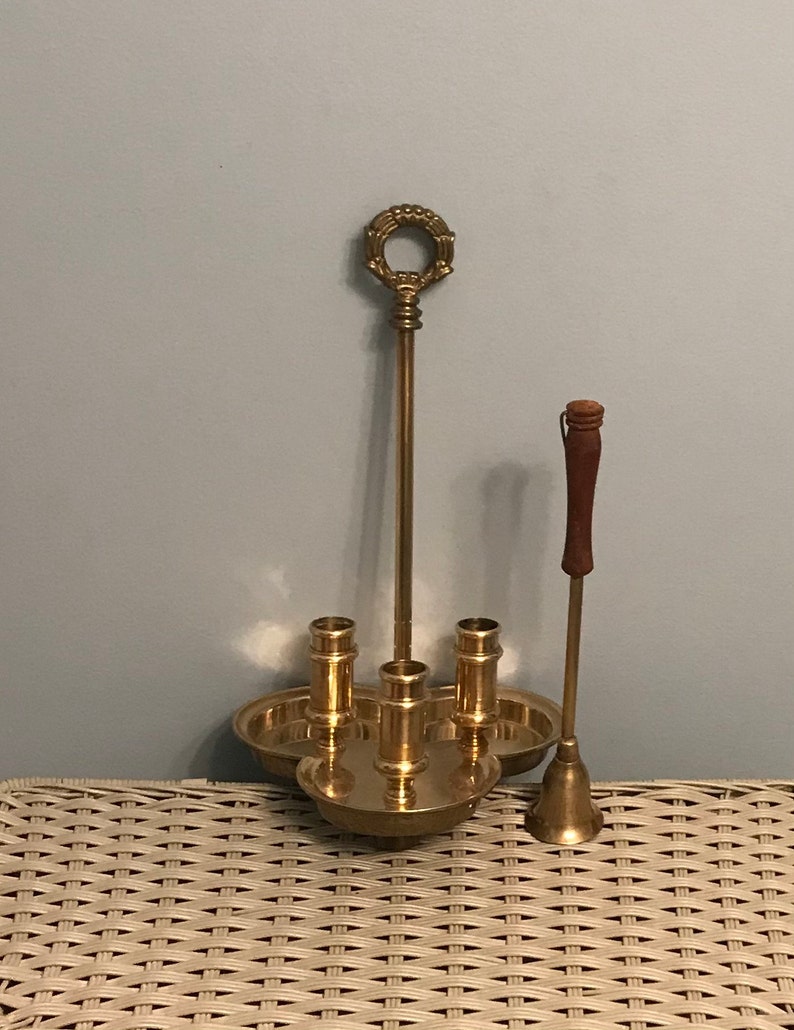 Vintage Solid Brass Candle Holder with Drip Plate Handle /& Snuffer