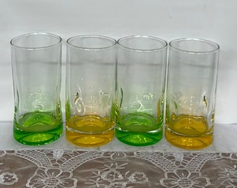 Libbey IMPRESSIONS Crisa Green & Yellow Pinched Side Tumblers Set of 4