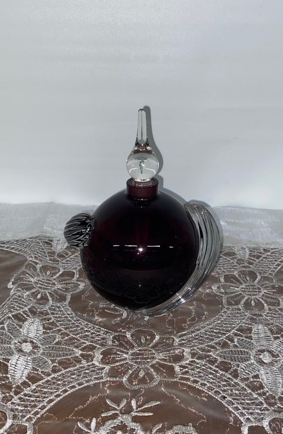 Purple & Clear Art Glass Perfume Bottle and Stopp… - image 2