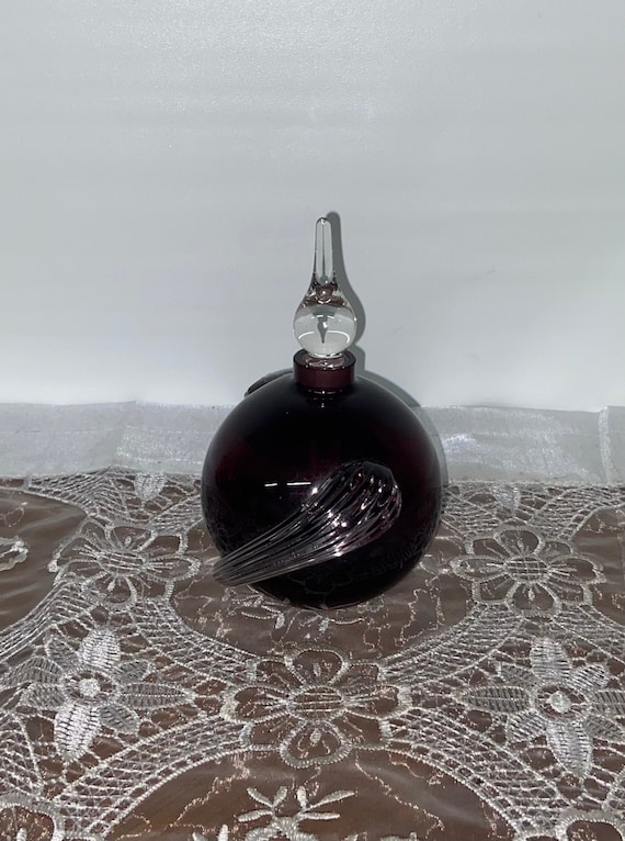 Purple & Clear Art Glass Perfume Bottle and Stopp… - image 1