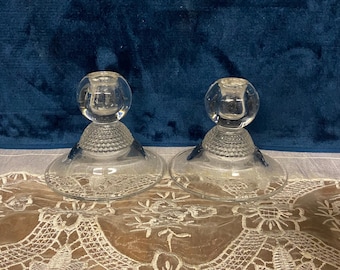 DUNCAN & MILLER CO Clear Glass Candleholders Pair of 2