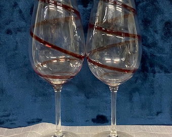 PIER ONE Red SWIRLINE Wine Glasses Pair of 2
