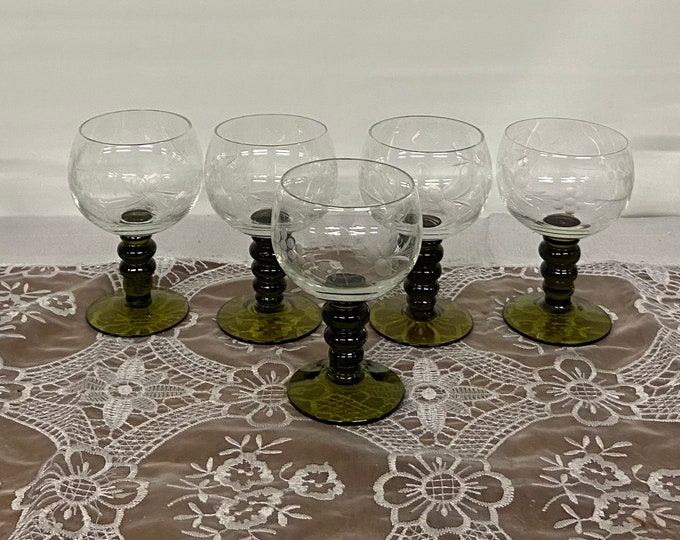 Roemer Romer Etched Wine/cordial Glass Olive Green Beehive Amber