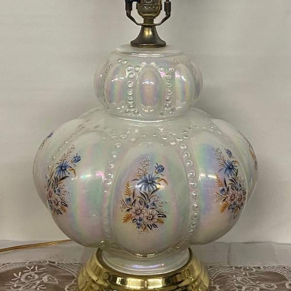 Mid Century Carl Falkenstein Opalescent & Florals Table Lamp