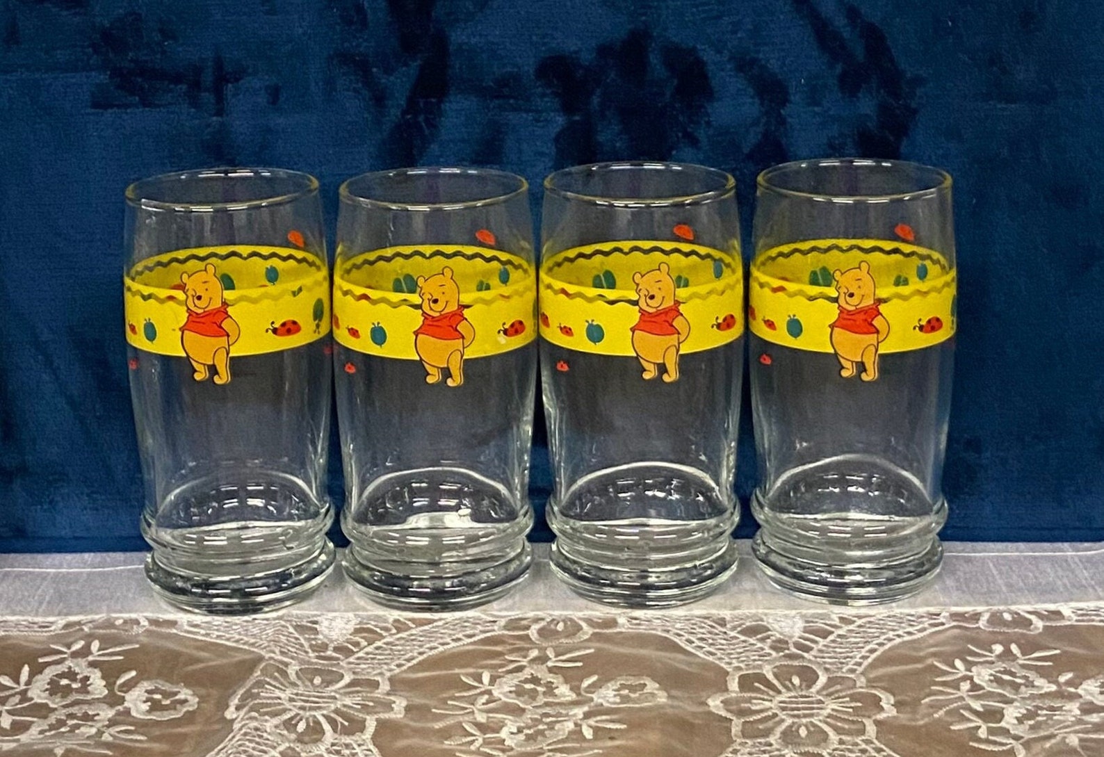 Anchor Hocking Winnie the Pooh, Yellow Band With Lady Bugs & Beetles ...
