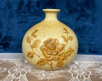 Pottery Craft Bulb Vase With Embossed Rose
