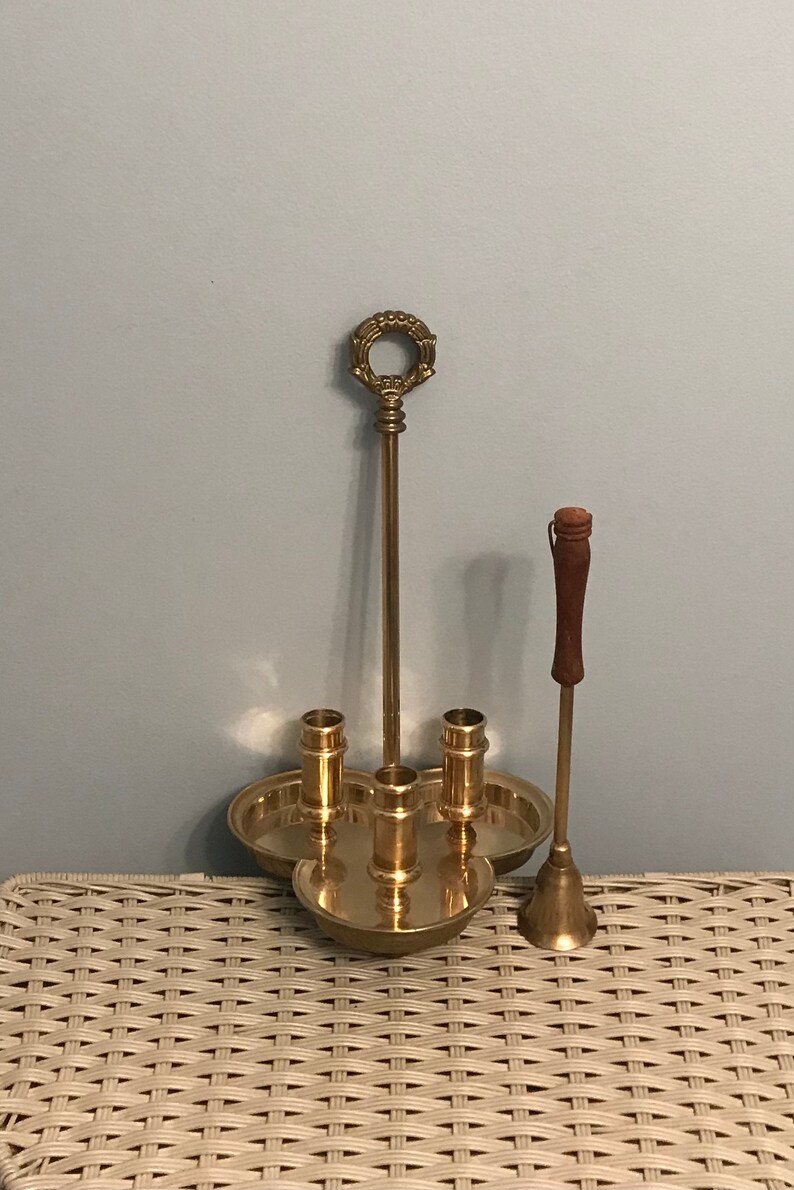 Vintage Solid Brass Candle Holder with Drip Plate Handle /& Snuffer