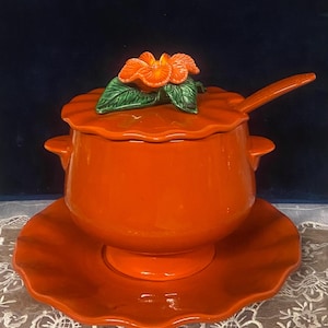 California Pottery 646 Orange Blossom Soup Tureen Base Plate Cover and Ladle