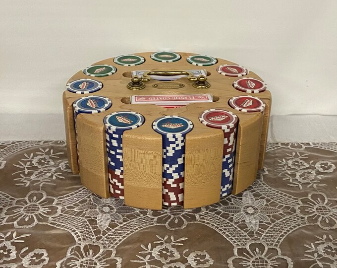 Set of Poker Chips Wood Carousel Clay Las Vegas Chips and 2 Etsy