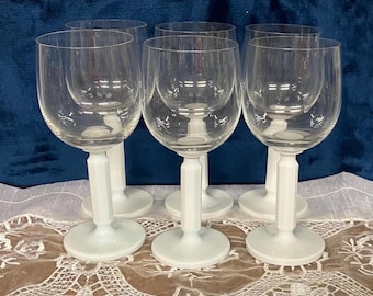 ROSENTHAL STUDIO LINE Clear Bowl White Octagonal Glass Stem Wine/Water Glasses Set 6