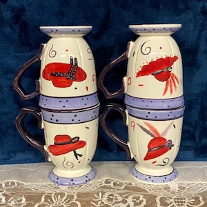 CANTERBURY POTTERIES Red Hot Ladies Pedestal Mugs Set of 4