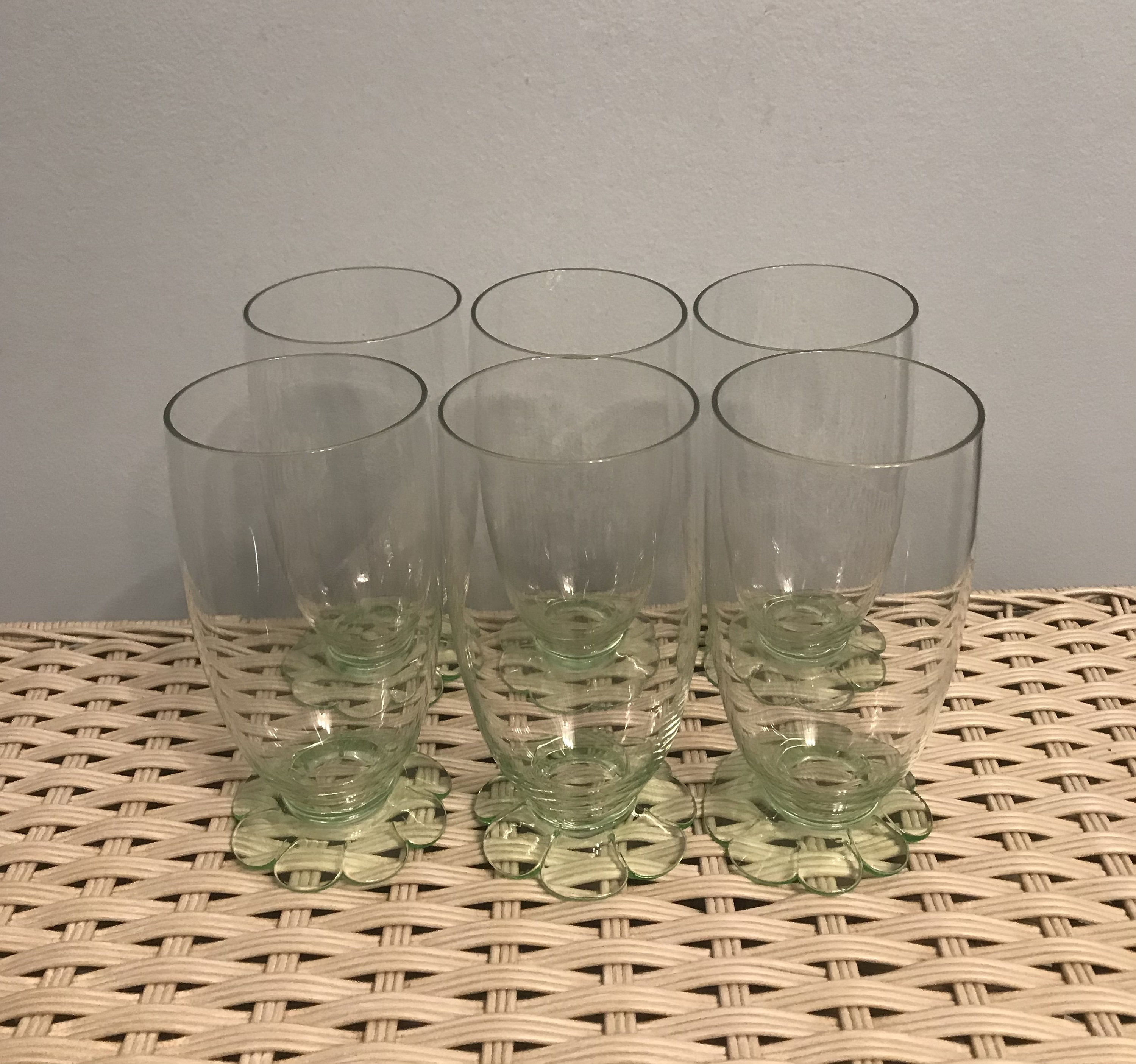 Art Deco Green Glass Drinking Glasses With Floral Bases Set of Etsy