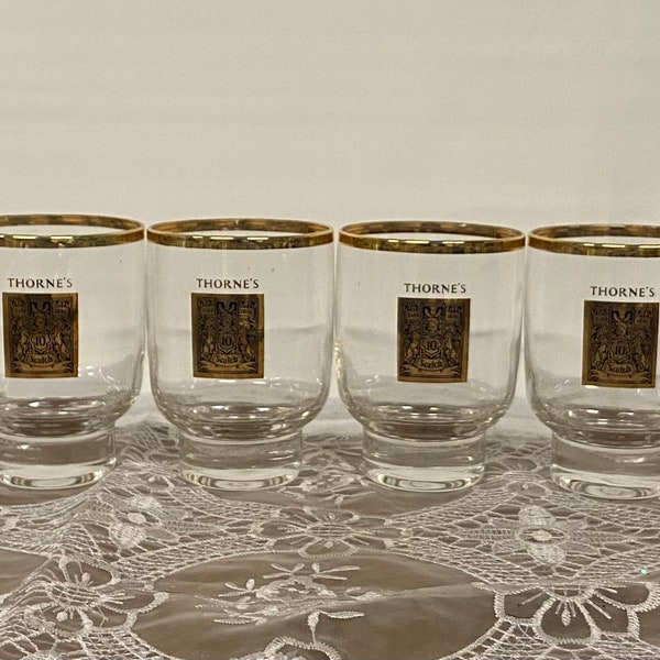 Thornes Scotch Whisky Glasses 22K Gold Set of 4 Compliments of Hiram Walker