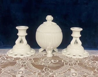 WESTMORELAND MILK GLASS 3 Piece Centerpiece Set
