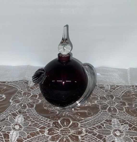 Purple & Clear Art Glass Perfume Bottle and Stopp… - image 4