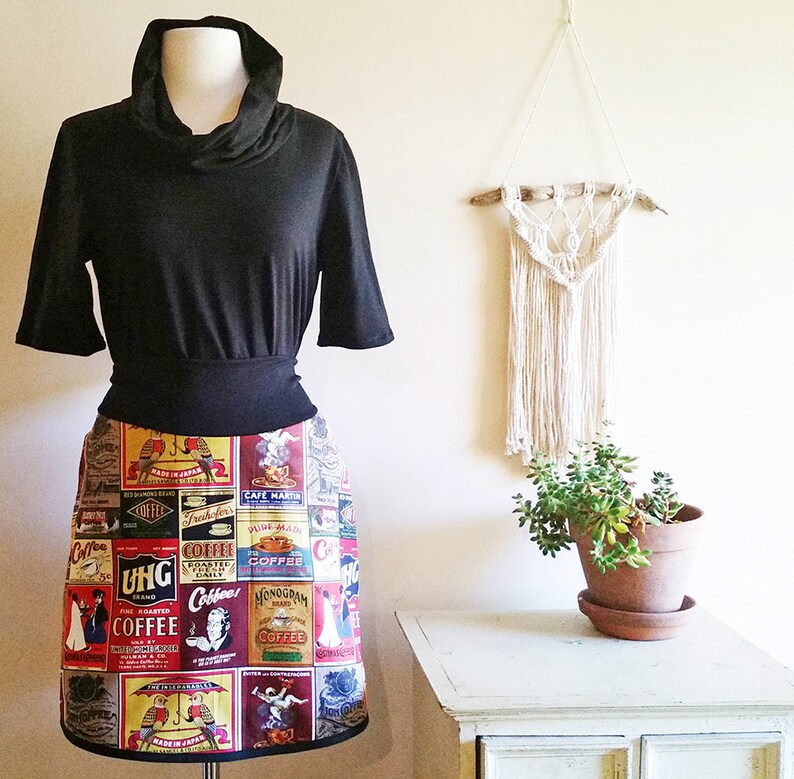Coffee Skirt. Vintage Print. Short Skirt. Stretch Band Skirt. Etsy