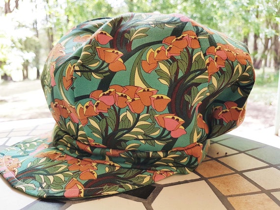 Retro Hat Funky Cotton Print Green 