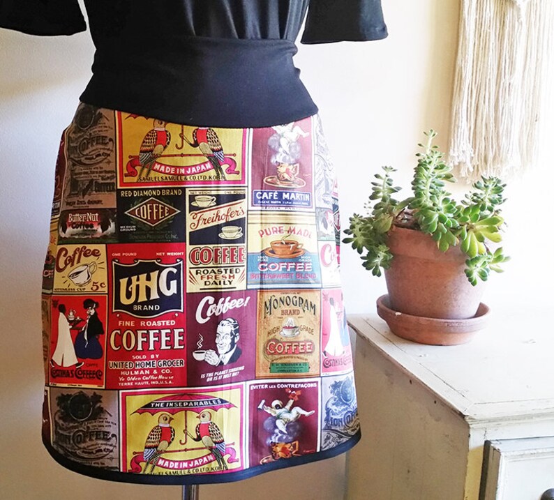 Coffee Skirt. Vintage Print. Short Skirt. Stretch Band Skirt. Etsy