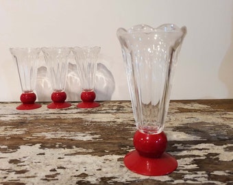 Retro Red, Tall Cups, Set of 4, Vintage Plastic, by Webb, Smoothies, Summer Picnic, Kitchen Decor, Outdoor Dining, Drinkware, Display Piece,