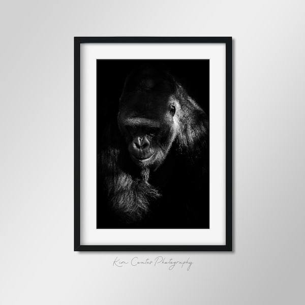 Black and White Wildlife Photography Print | Gorilla Print | Abstract Animal Photography | Safari Print | Nature Photography