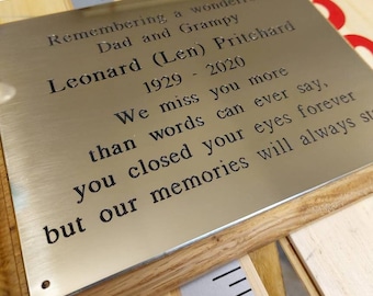 Engraved Brass Plaque & Oak Wood Board