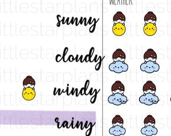 Small Mimi - Weather Planner Stickers (Sunny, Cloudy, Windy, Rainy)