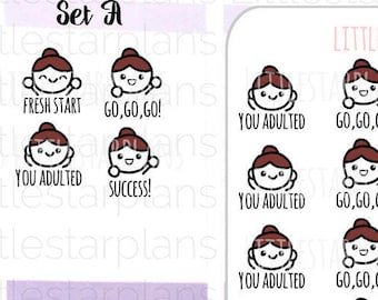 Mimi Hand Drawn | Pick 1 of 3 Mimi Motivation | Dark Skin Tone is Available | Planner Stickers