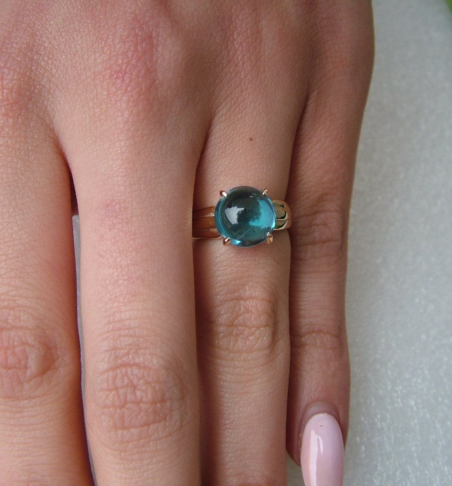 Topaz Round Cabochon Ring blue Topaz Cabochon and Gold Ring 10