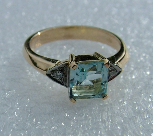 Aquamarine and Diamond Gold Ring-aquamarine Ring-gold - Etsy